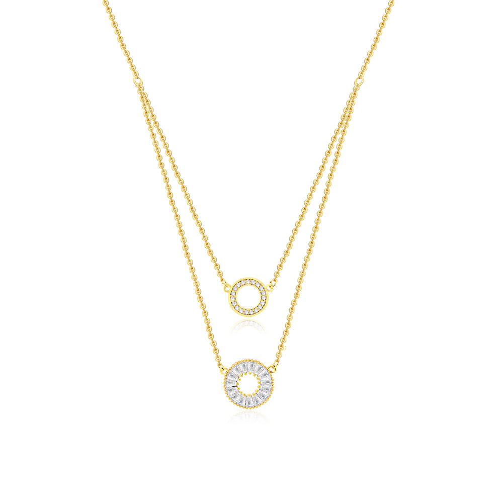 CZ Pave Open Circle Double Layer Necklace